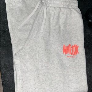 White Fox Boutique Light Gray Joggers with Red Accent